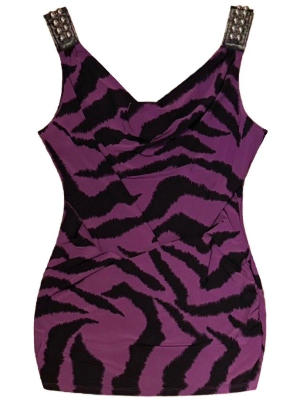 Rue21 Purple & Black Zebra Print Silver Studded Strap Top, Y2K, Alternative